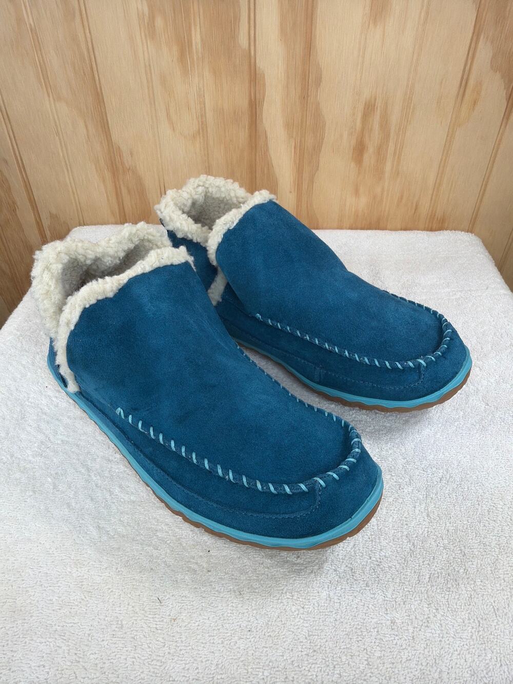 L.L.Bean Teal Suede Shearling Lined Slippers Women Size 9 NWOT/Box Cozy Cottage